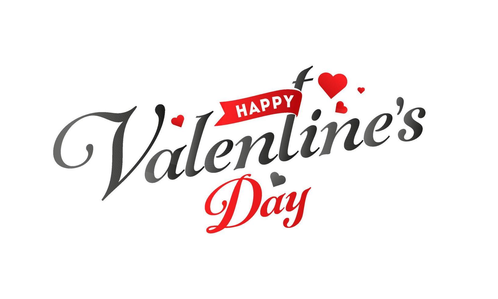 Calligraphy Happy Valentine's Day Text in Black and Red Color with Hearts on White Background. vector