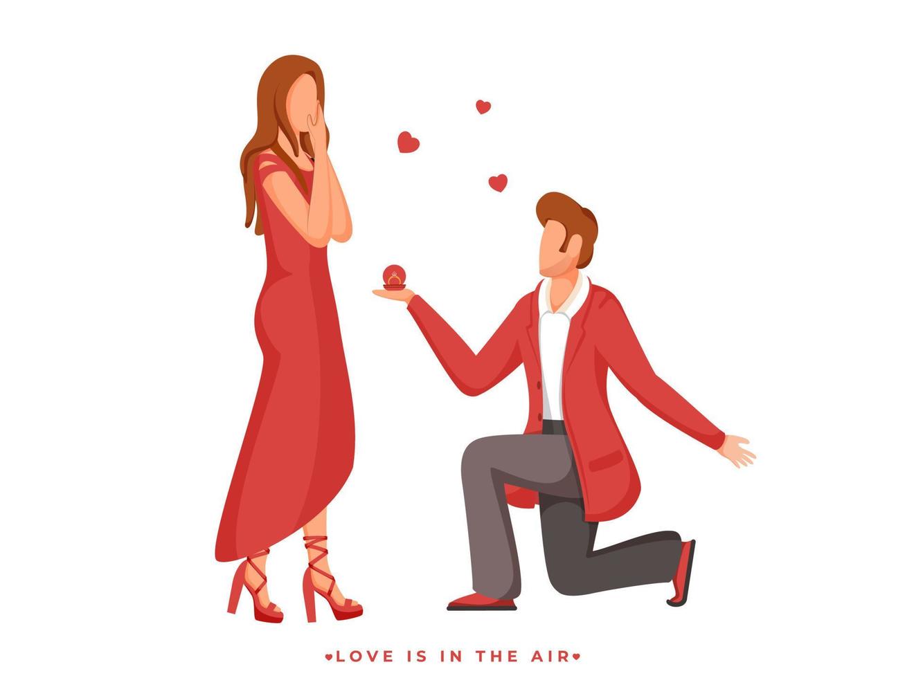 Faceless Young Man Proposing His Girlfriend on White Background for Love is in the air concept. vector