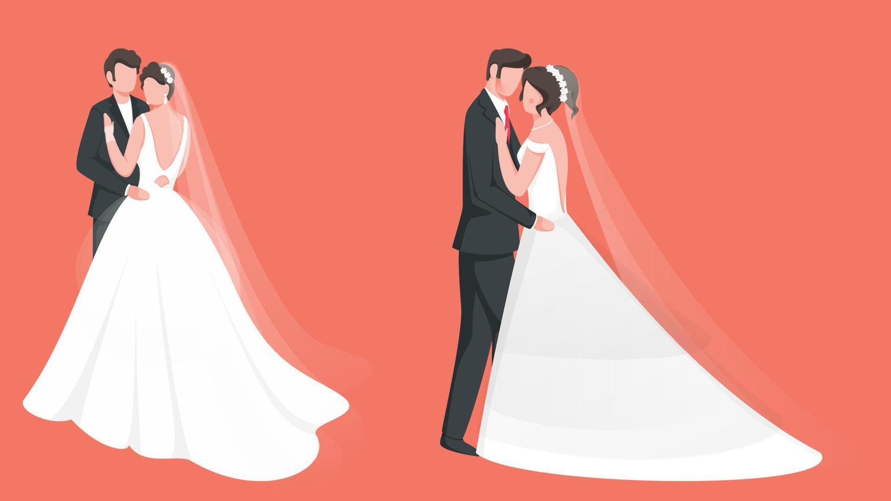 Faceless Character of Wedding Couple in Two Options. vector