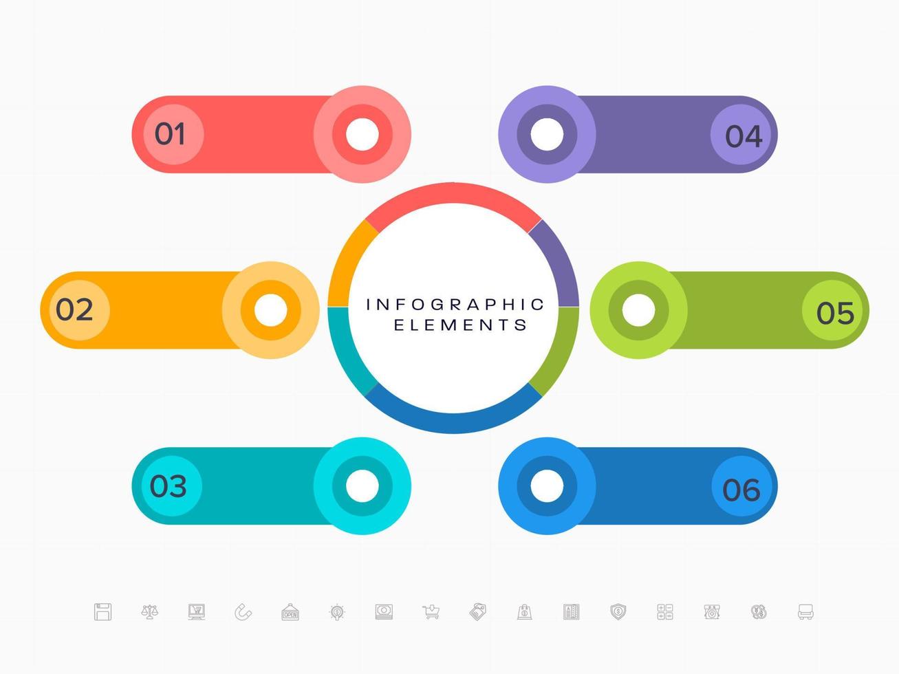 Presentation Business infographic Elements with Colorful Six Options on White Background. vector