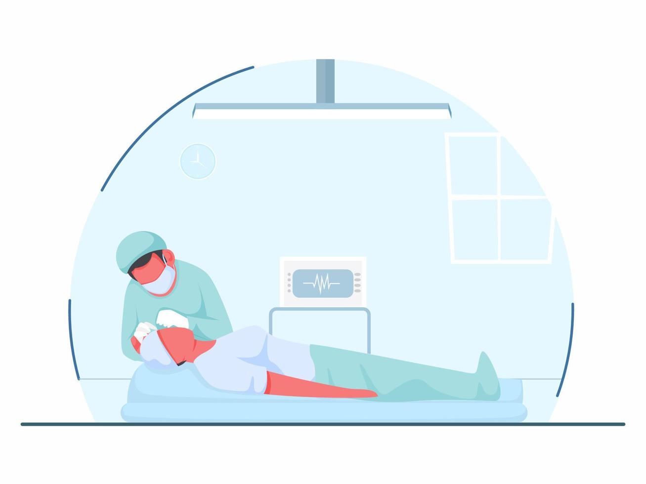 Illustration of Doctor Eye Operation OR Putting Lens in Patient Eyes at Hospital Room. vector