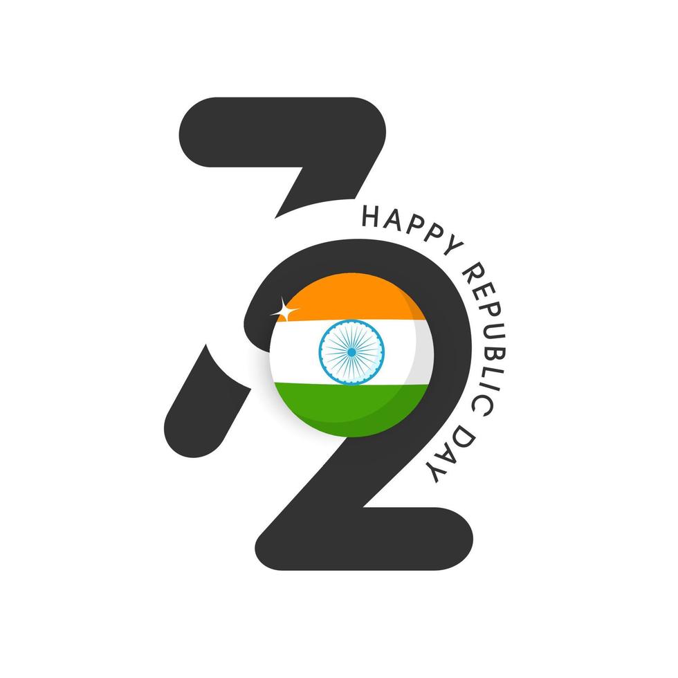 72th Number With India Flag Round On White Background For 2021 Happy Republic Day Concept. vector