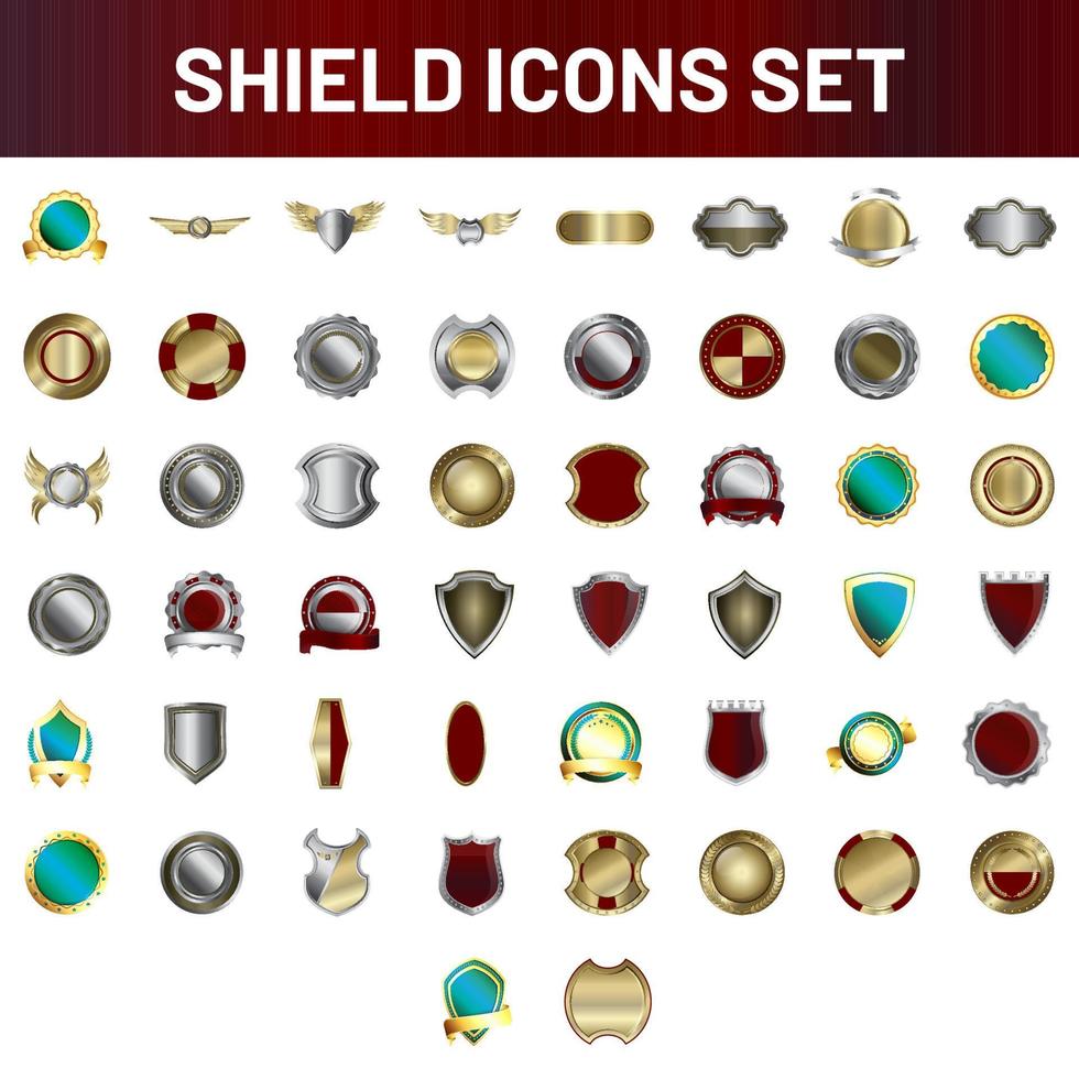Multicolor option of Different blank shield badge or label set. vector