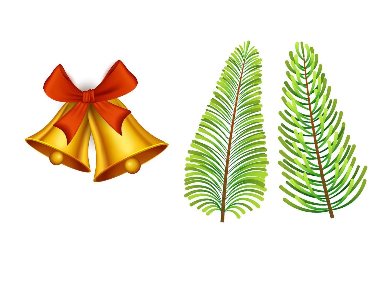 Golden Jingle Bells With Fir Leaves On White Background. vector