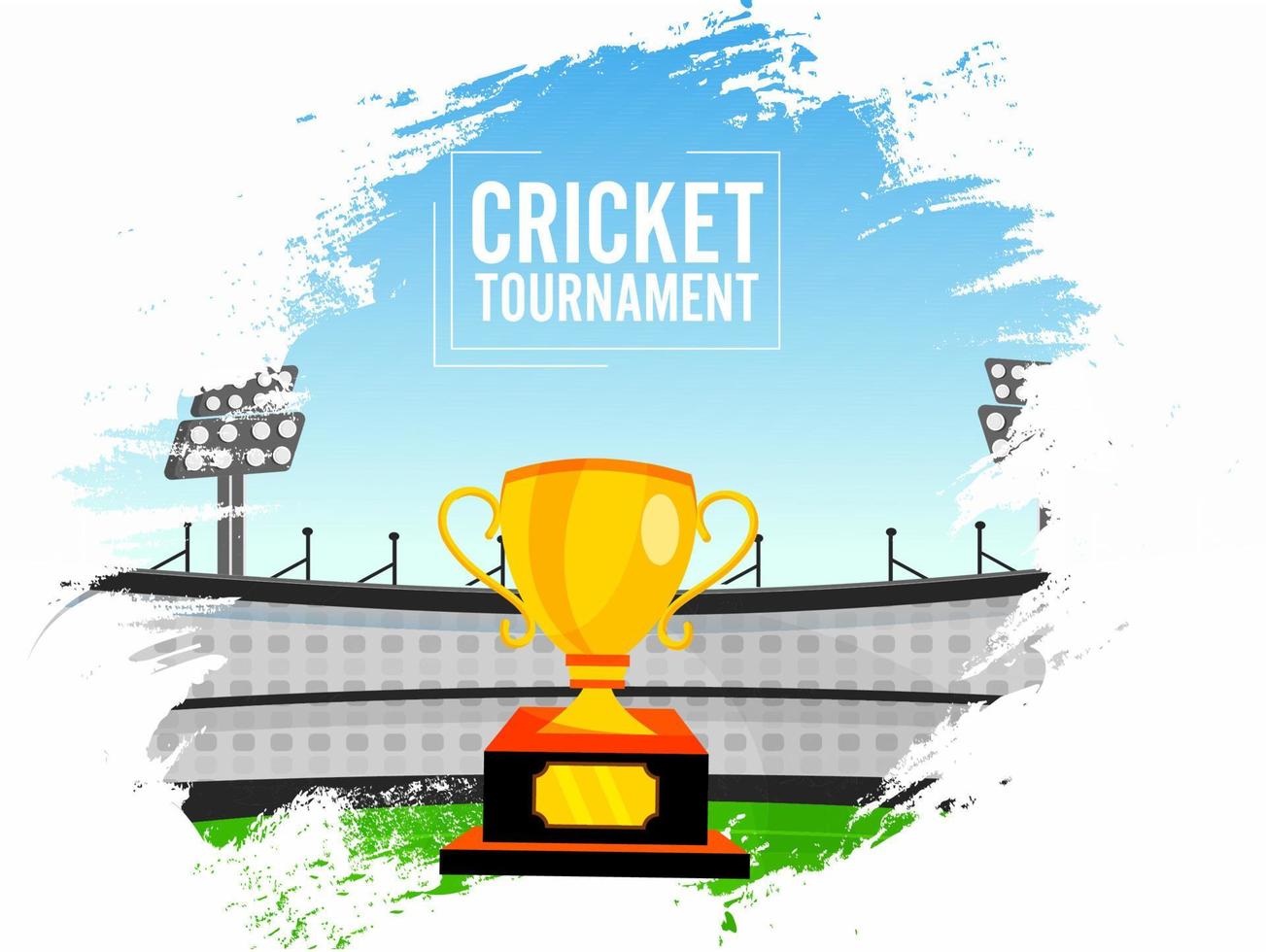 Cricket Tournament Concept with Trophy Cup on Abstract Brush Stroke Effect Stadium View Background. vector