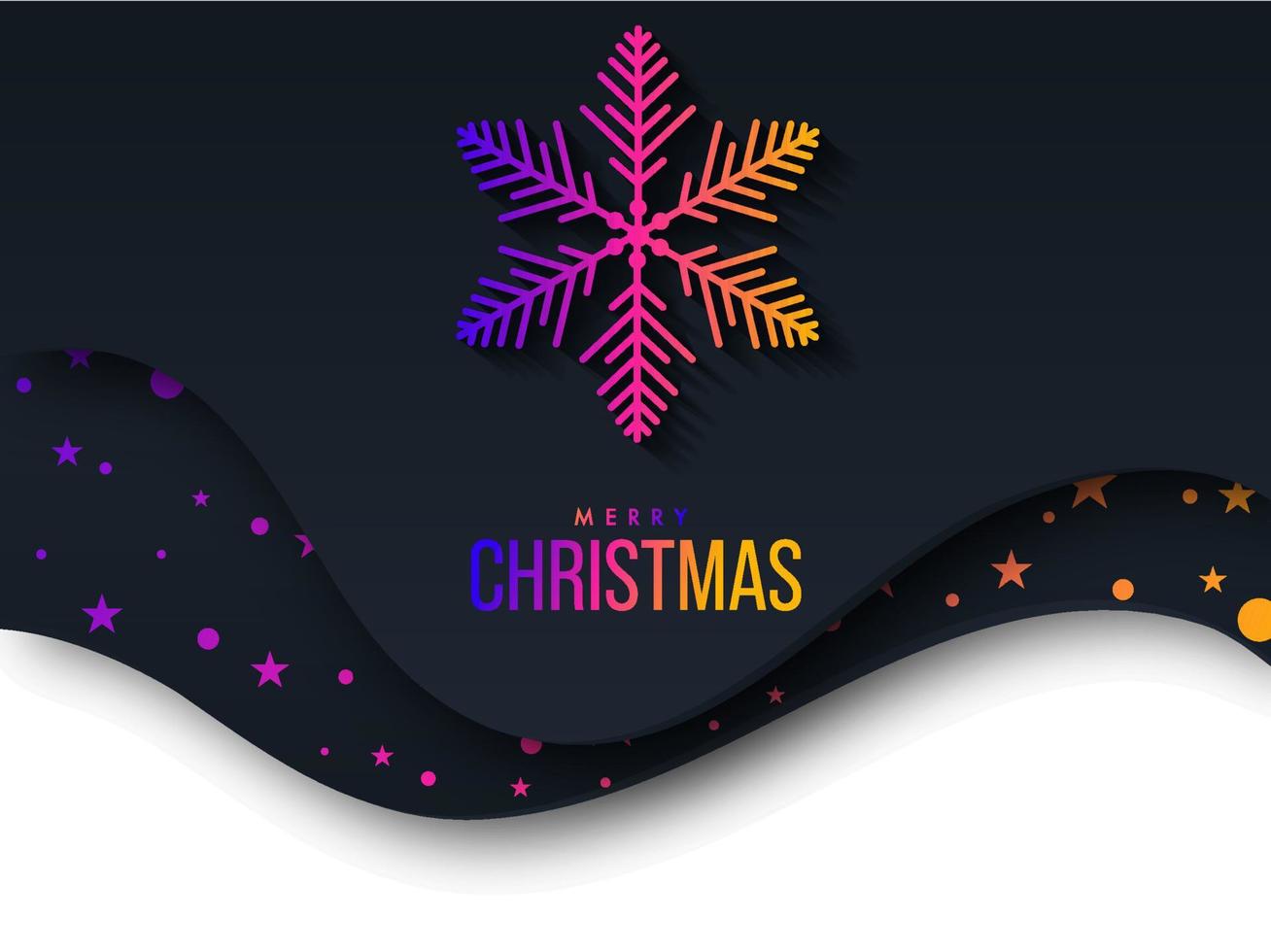 Gradient Merry Christmas Text With Snowflake And Stars On Paper Cut Black And White Background. vector