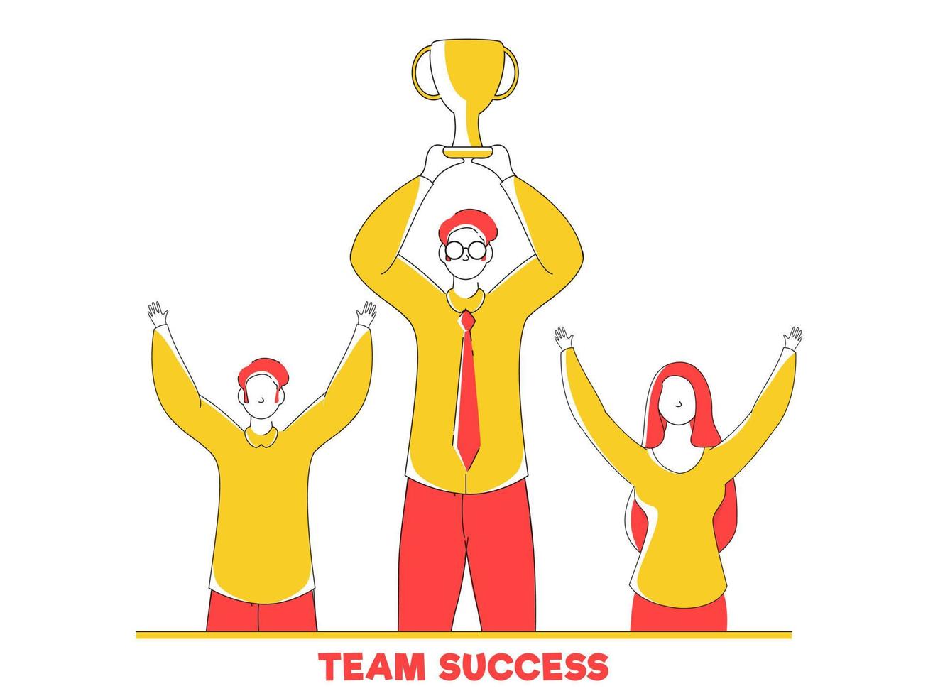Business Leader holding Trophy Cup with Employee for Team Success Concept. vector