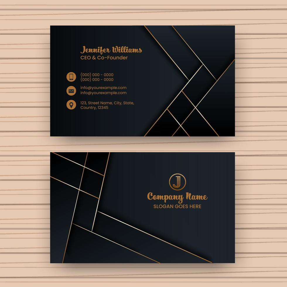 Double-Sides Business Card Design On Wooden Texture Background. vector