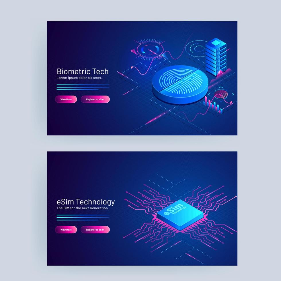 Biometric Tech and eSim Technology Concept Based Web Banner Design. vector