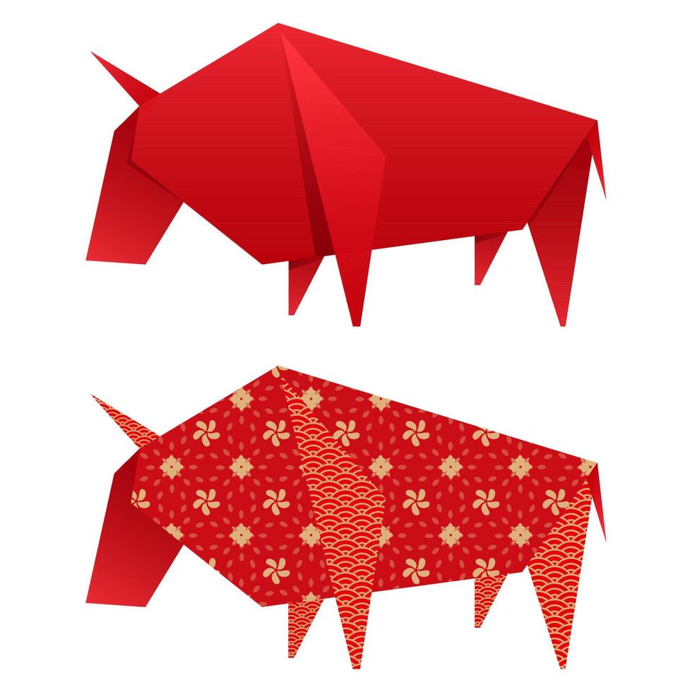 Origami Paper Ox Element In Two Options. vector