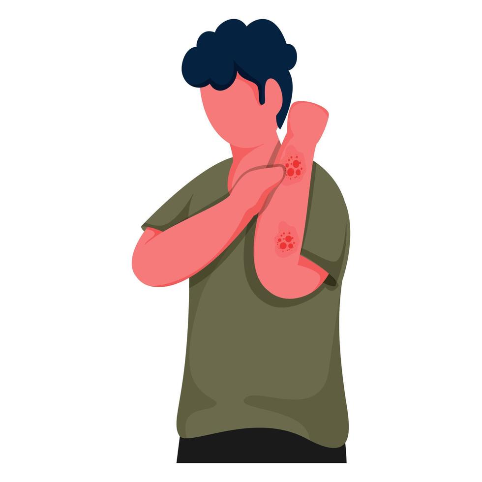 Character of Faceless Man Itching Hands on White Background. vector