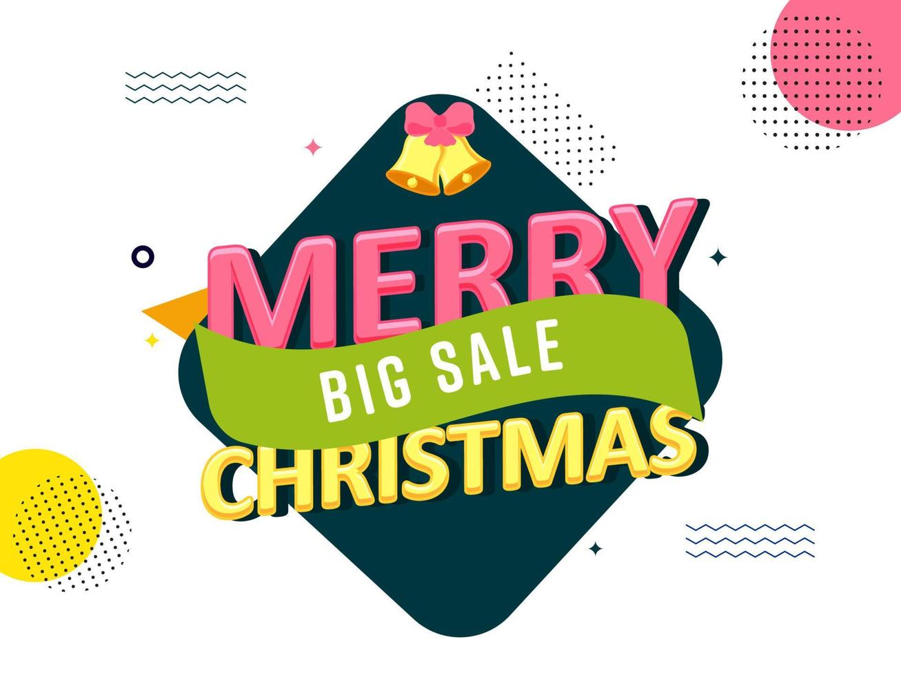 Big Sale Poster or Banner Design with Glossy Merry Christmas Text and Jingle Bells on White Abstract Background. vector