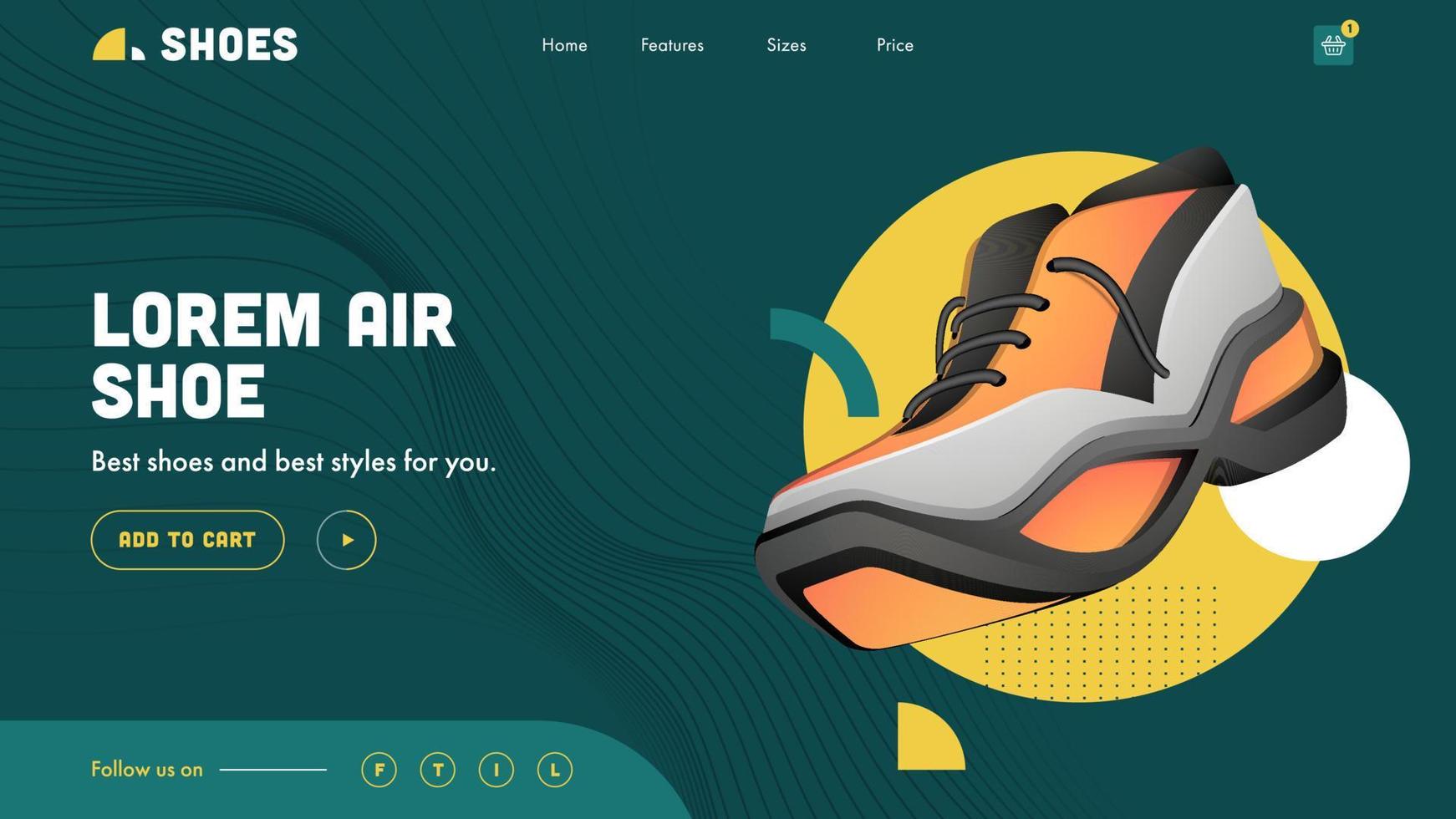 Air Shoes Landing Page Design in Abstract Wave Striped Green Background. vector