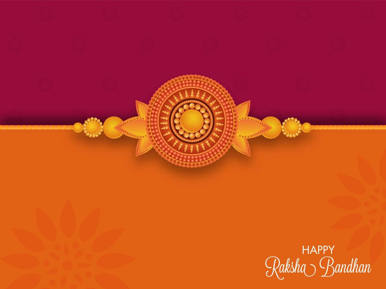 contento raksha Bandhan saludo tarjeta con hermosa perla rakhi en oscuro rosado y naranja antecedentes. vector