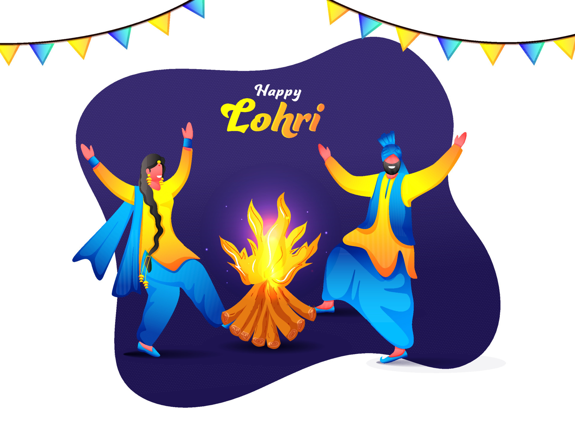 Happy Lohri Celebration Background With Cartoon Punjabi Couple Doing  Bhangra Dance And Bonfire Illustration. 20747359 Vector Art at Vecteezy
