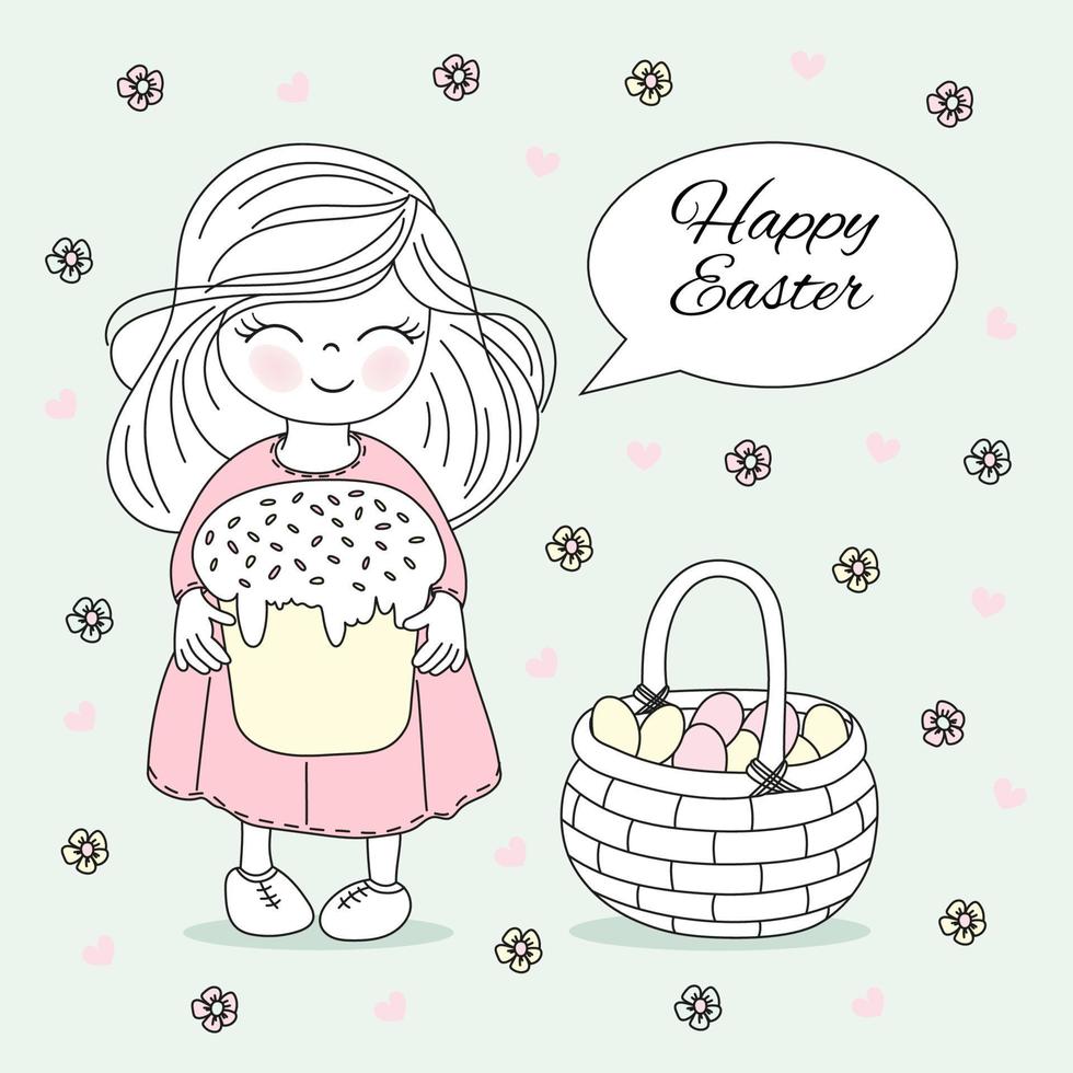 contento Pascua de Resurrección niña religioso fiesta vector ilustración conjunto