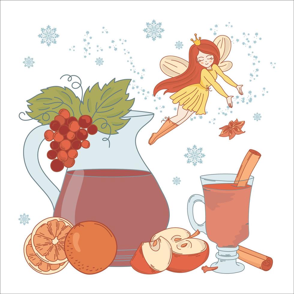 MULLED WINE FAIRY Christmas Dessert Vector Illustration Set