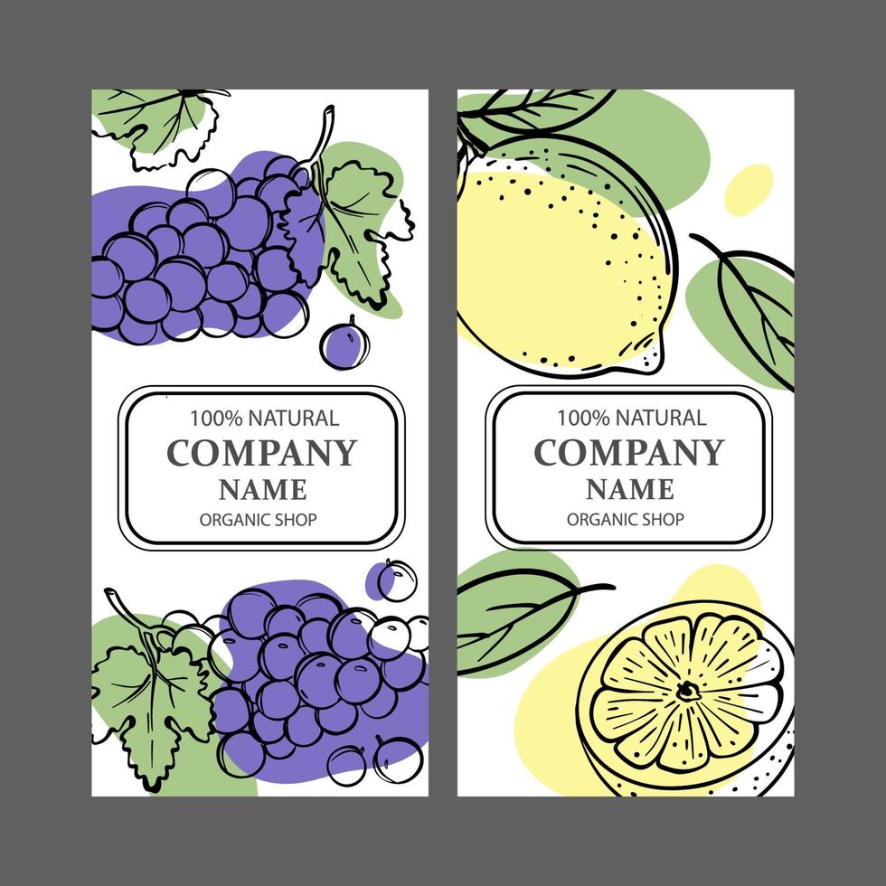 GRAPE LEMON LABELS Design Sketch Vector Illustration Set