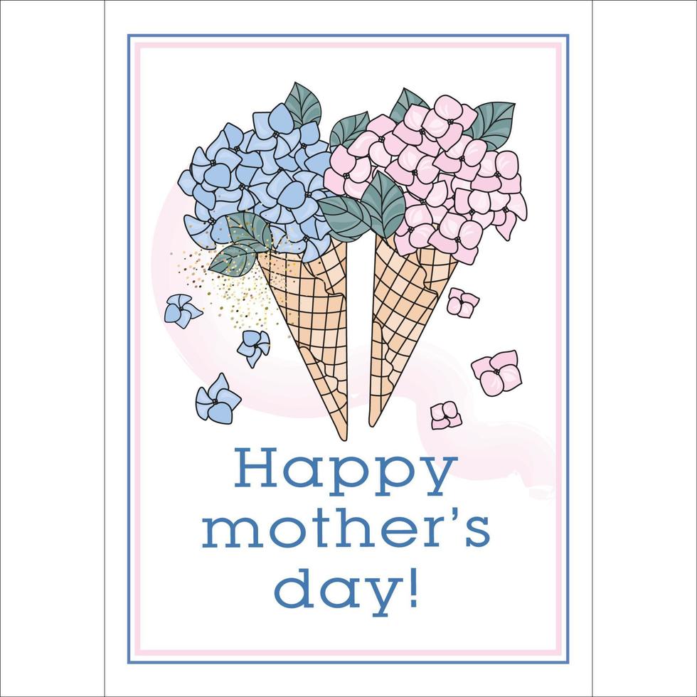 HYDRANGEA ICE CREAM Mother Day Greeting Vector Illustration