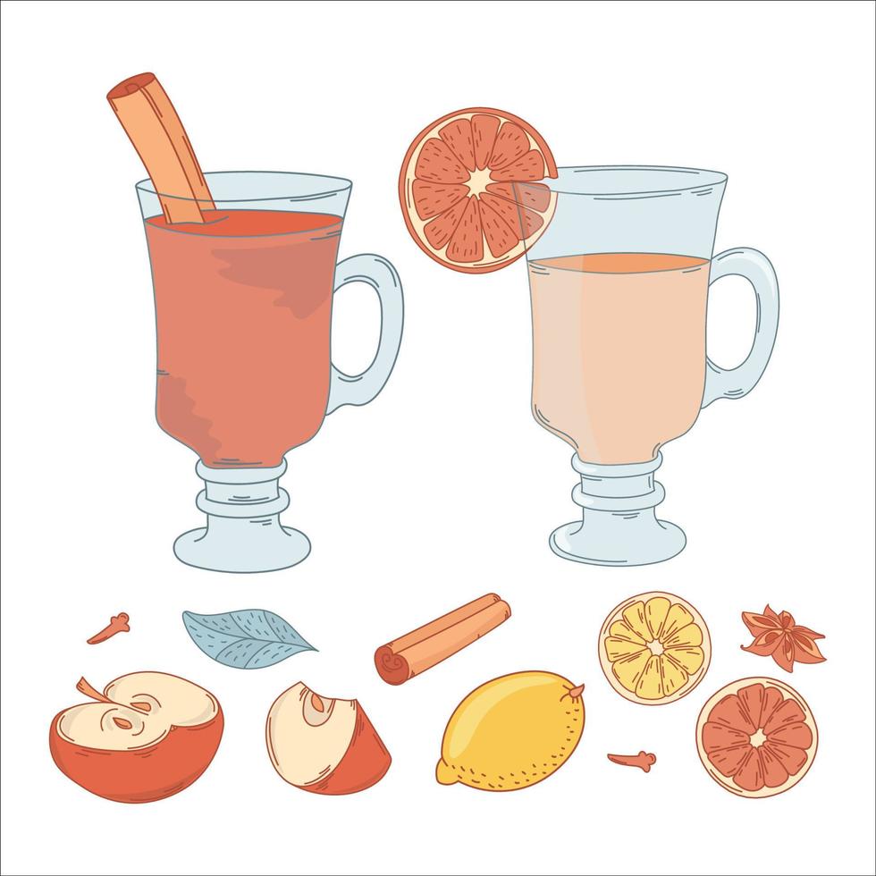 MULLED WINE SET Dessert Christmas Vector Illustration Complete