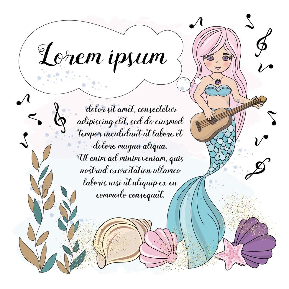 MUSIC MERMAID Cartoon Travel Cruise Vector Illustration Set