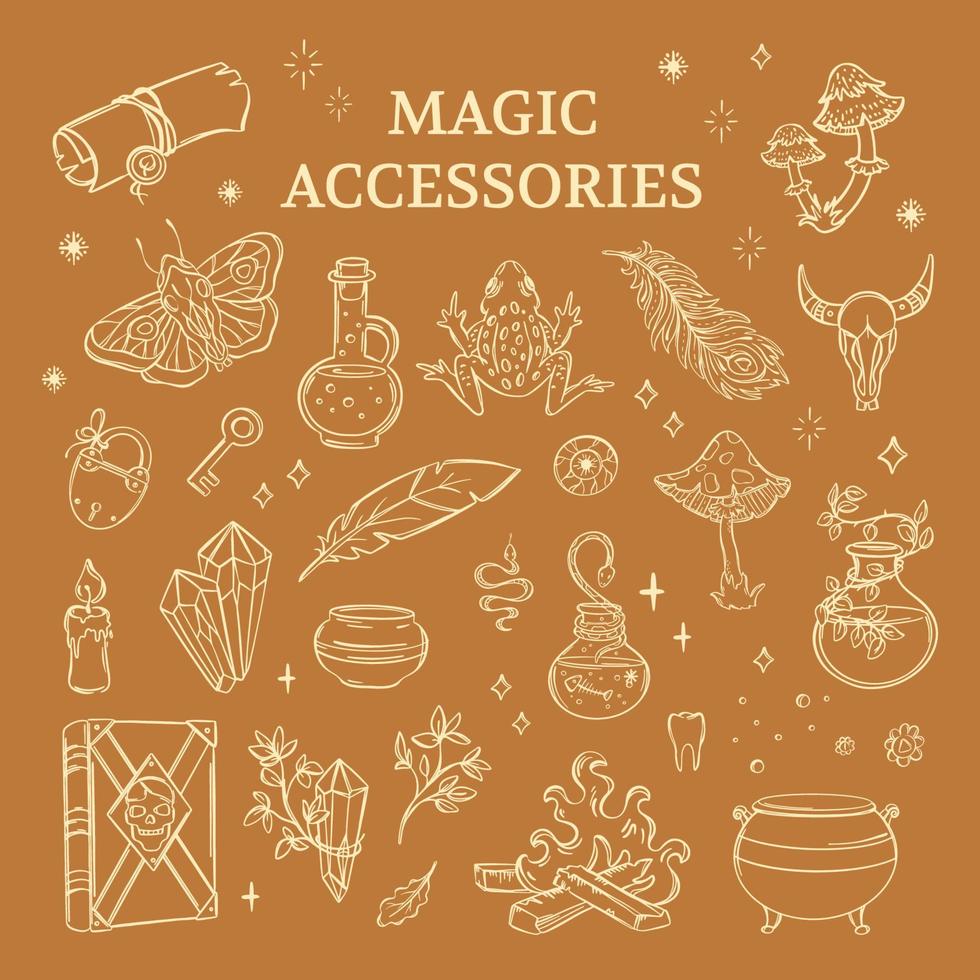 MAGIC ACCESSORIES Witchcraft Esoteric Astrology Sketch Set vector