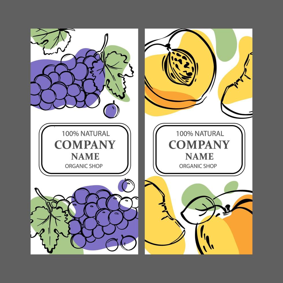 PEACH GRAPE LABELS Vertical Sketch Vector Illustration Set