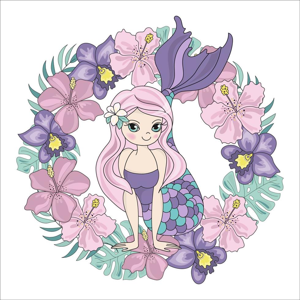 MERMAID FLOWER Tropical Floral Wreath Vector Illustration Set