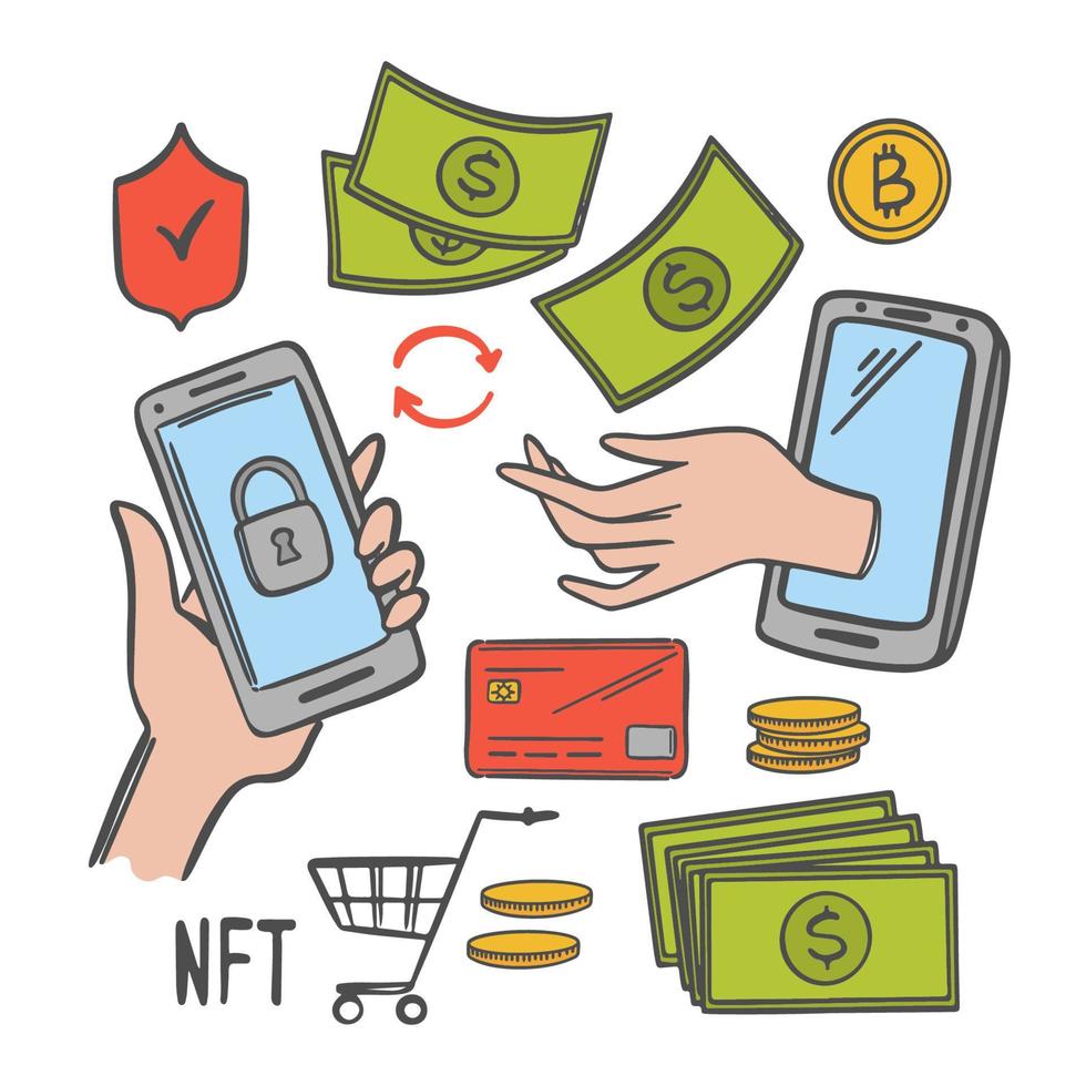 E COMMERCE COLOR Set Online Selling Of Art Works For Crypto vector
