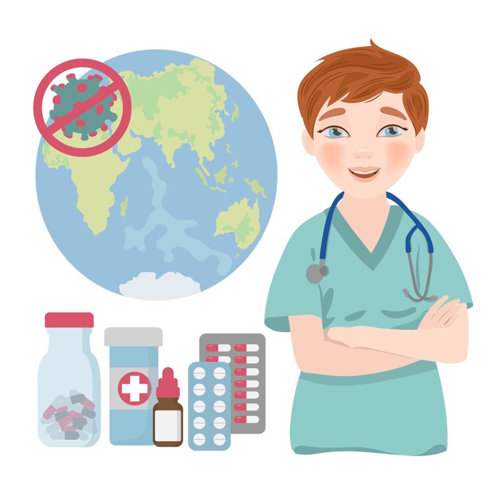 EUROPE STOP VIRUS Coronavirus Medical Protection Vector Set