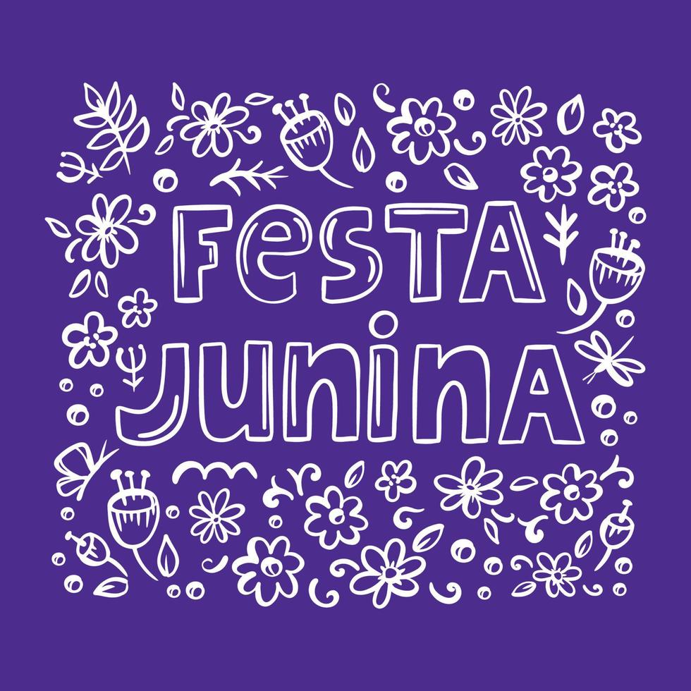 festa junina monoazul Brasil fiesta vector letras conjunto