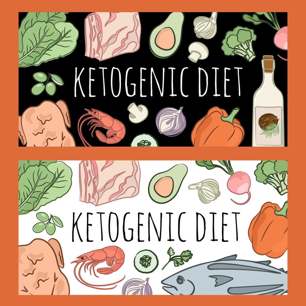 KETO BANNER Healthy Food Low Carb Text Vector Illustration Set