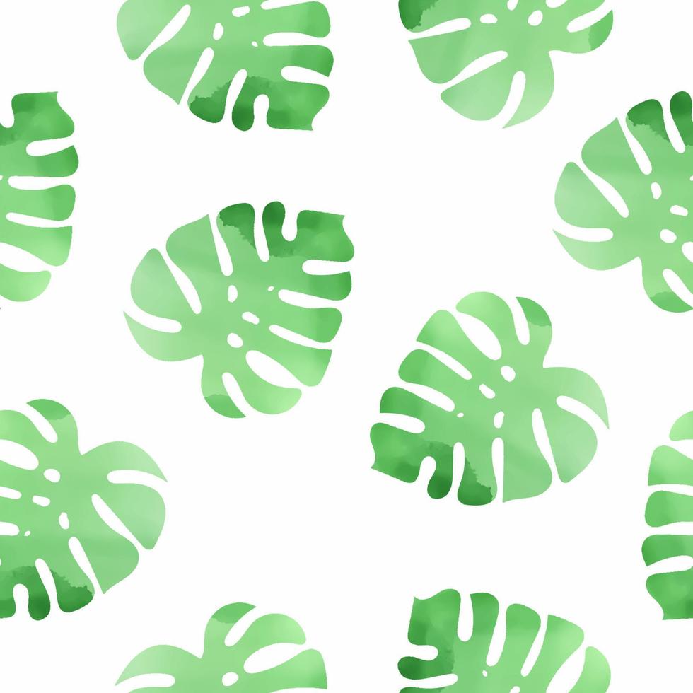 MONSTERA Watercolor Leaves Seamless Pattern Illustration vector