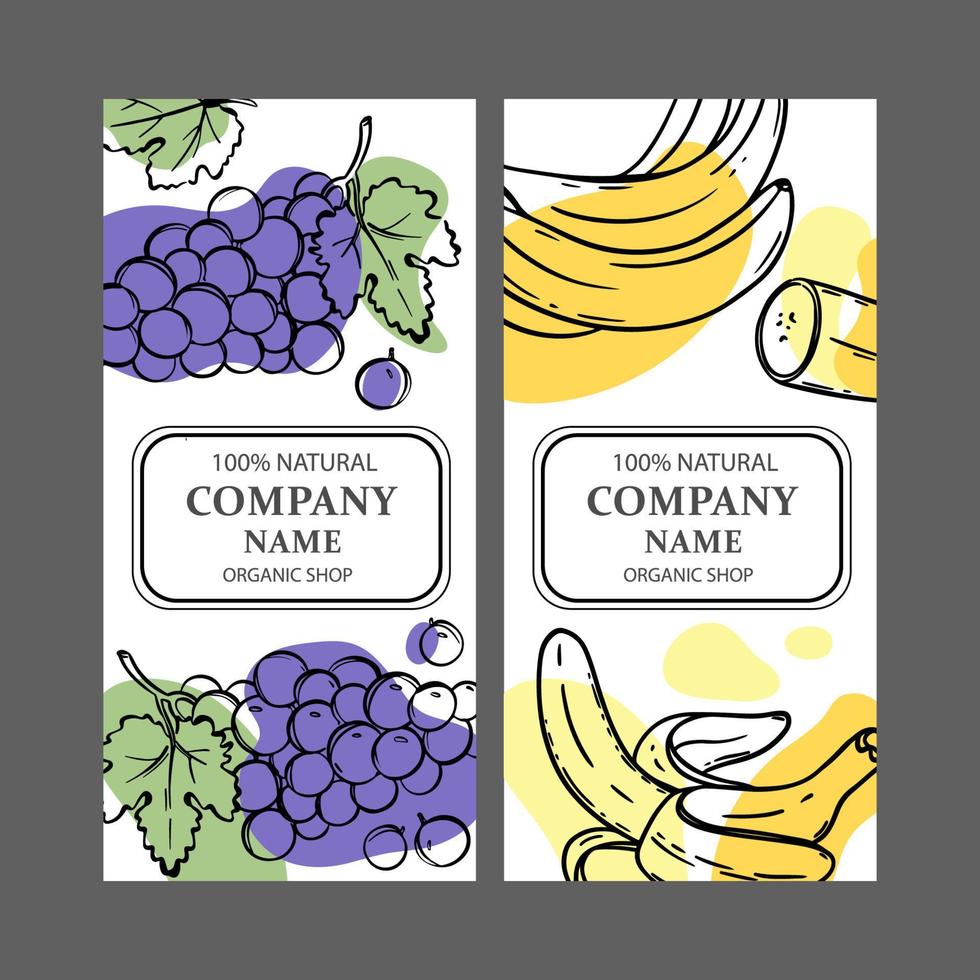 uva plátano etiquetas diseño bosquejo vector ilustración conjunto
