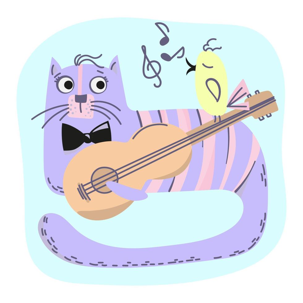 MUSIC CAT Animal Flat Style Cartoon Vector Illustration Set