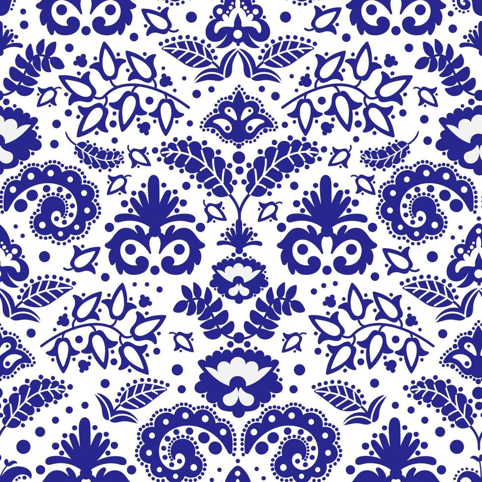 FOLK TATAR BLUE Ornament Seamless Pattern Vector Illustration