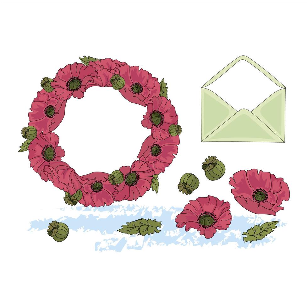 FLOWERS AND LETTER Floral Cartoon Vector Illustration Set