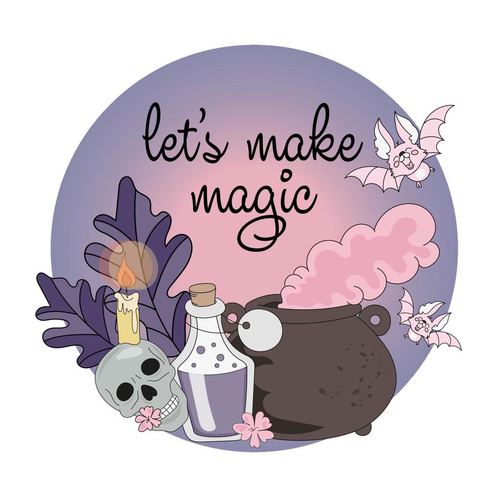 LETS MAKE MAGIC Halloween Cartoon Vector Illustration Set