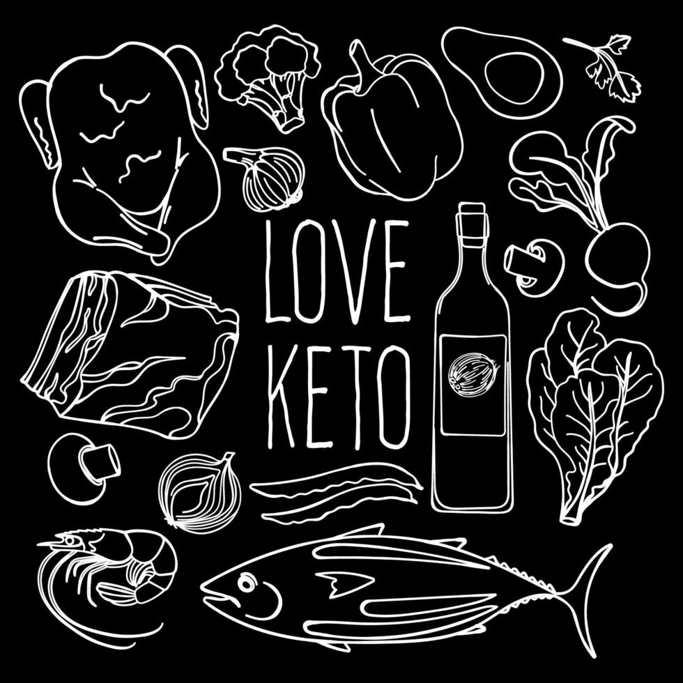 KETO BLACK Proper Nutrition Diet Vector Illustration Set