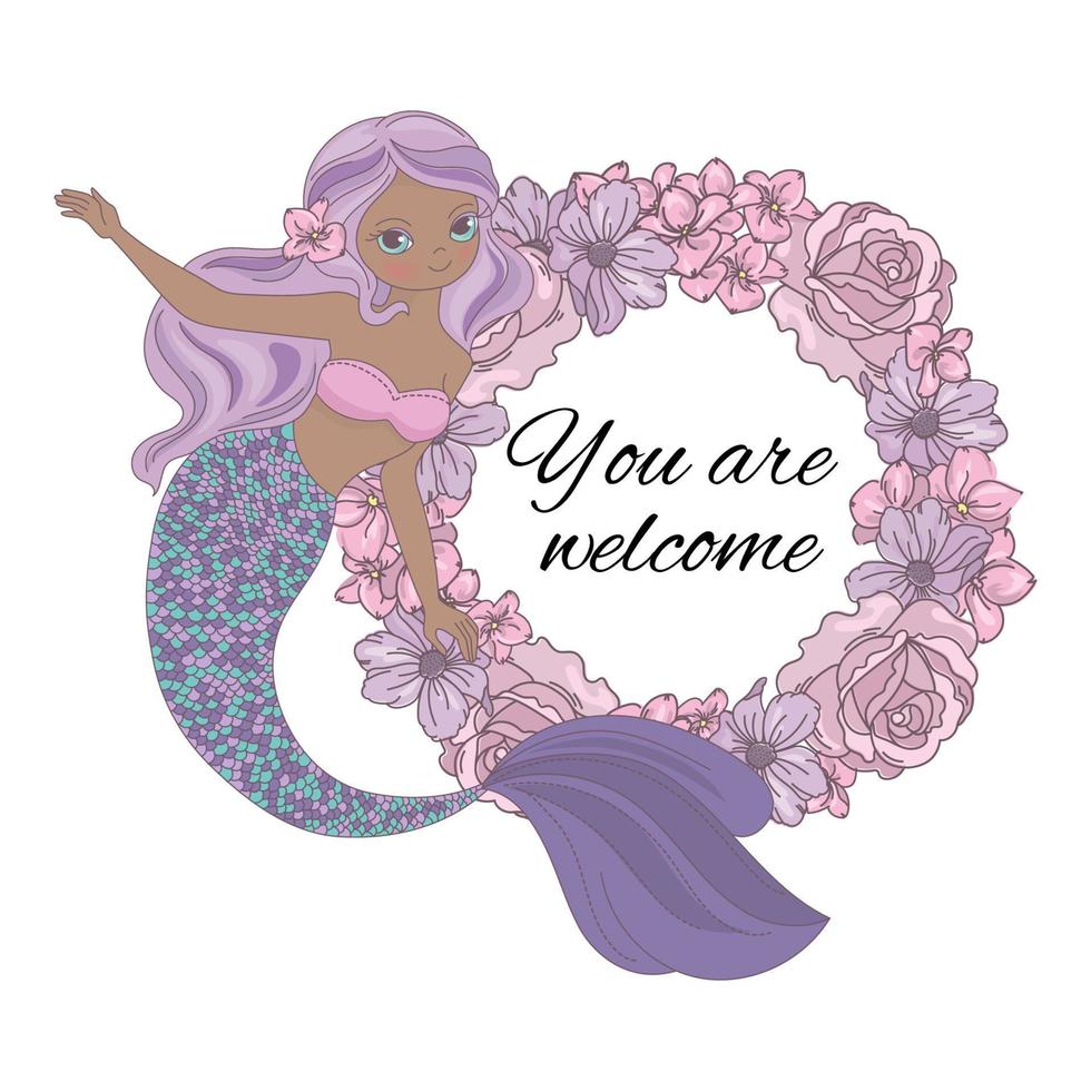 MERMAID WELCOME Sea Princess Wreath Vector Illustration Set