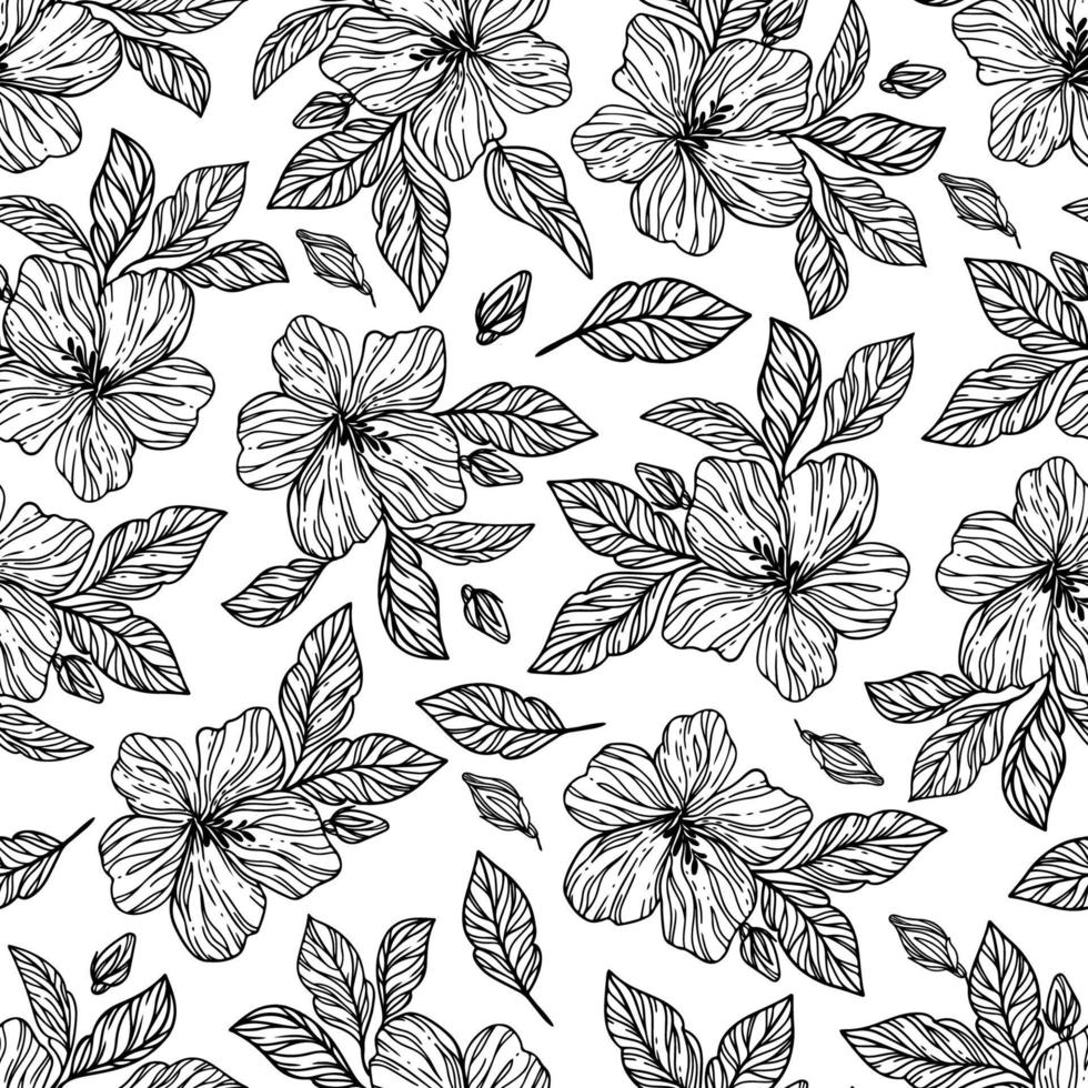 MONOCHROME FLOWERS Hibiscus Seamless Pattern Vector Illustration