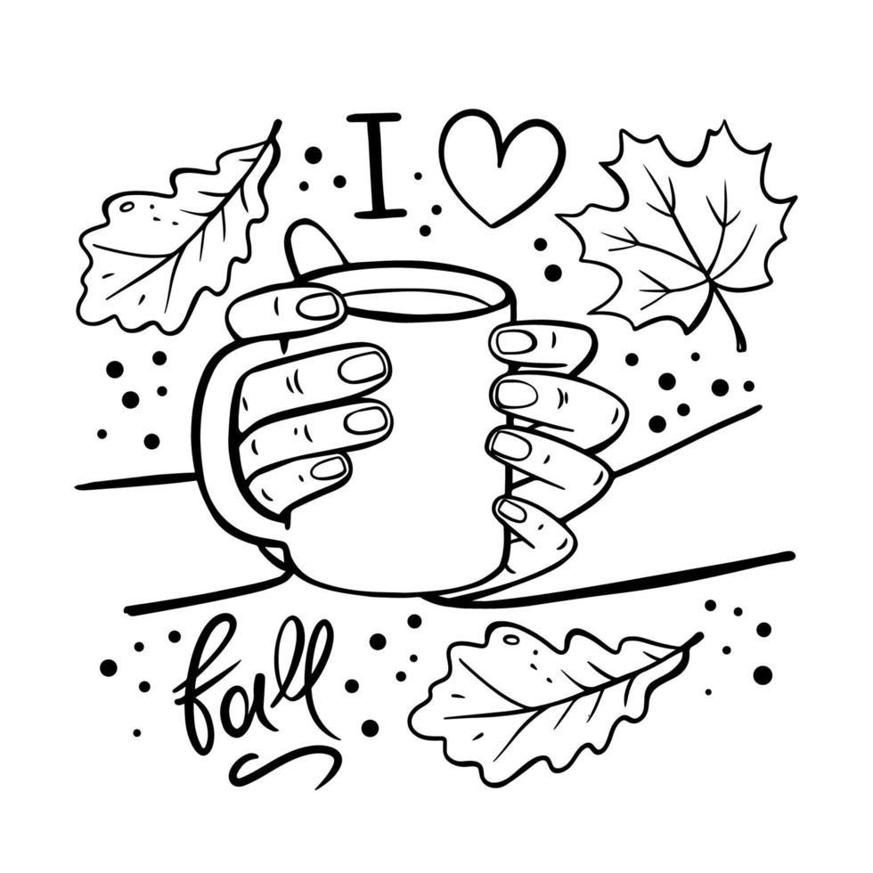 GIRL HOLDING MUG OF COFFEE In Her Hands Vector Illustration Set
