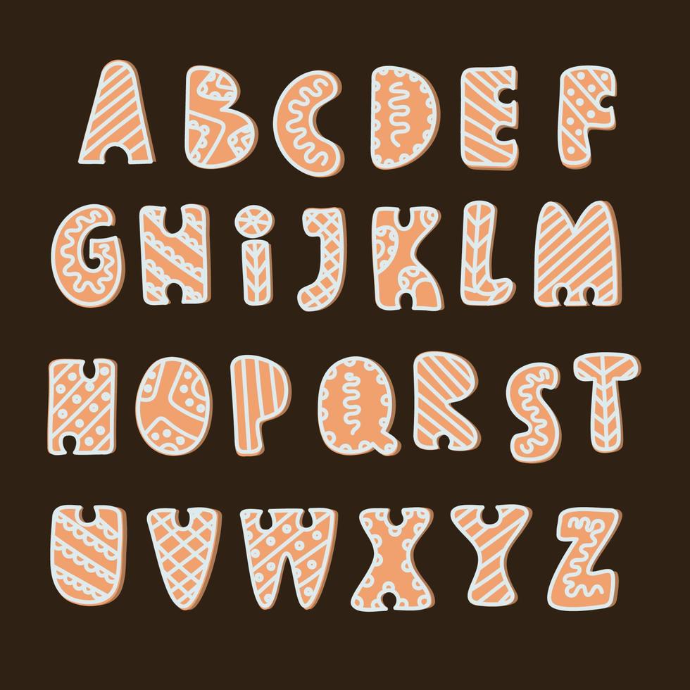 GINGERBREAD ALPHABET Dessert Cartoon Vector Illustration Set