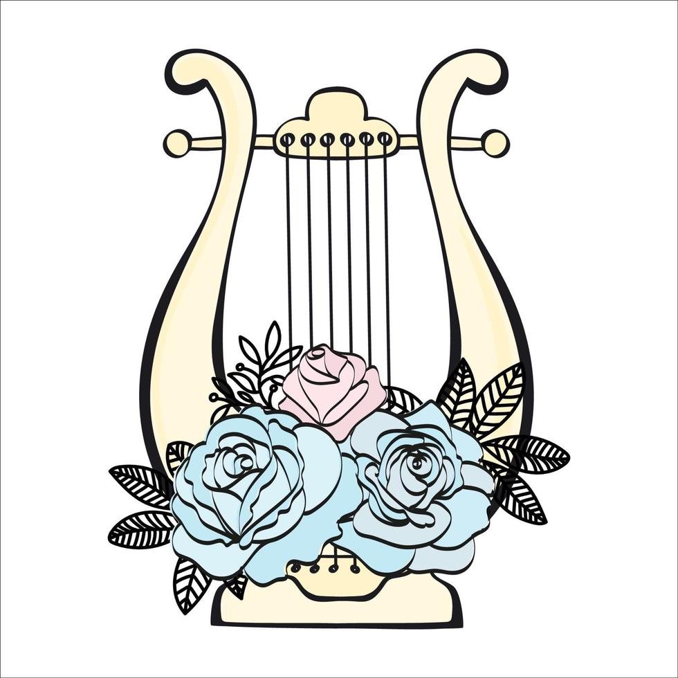 HARP Musical Floral Cartoon Wedding Vector Illustration Set