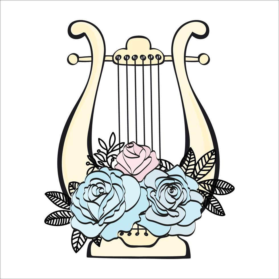 arpa musical floral dibujos animados Boda vector ilustración conjunto