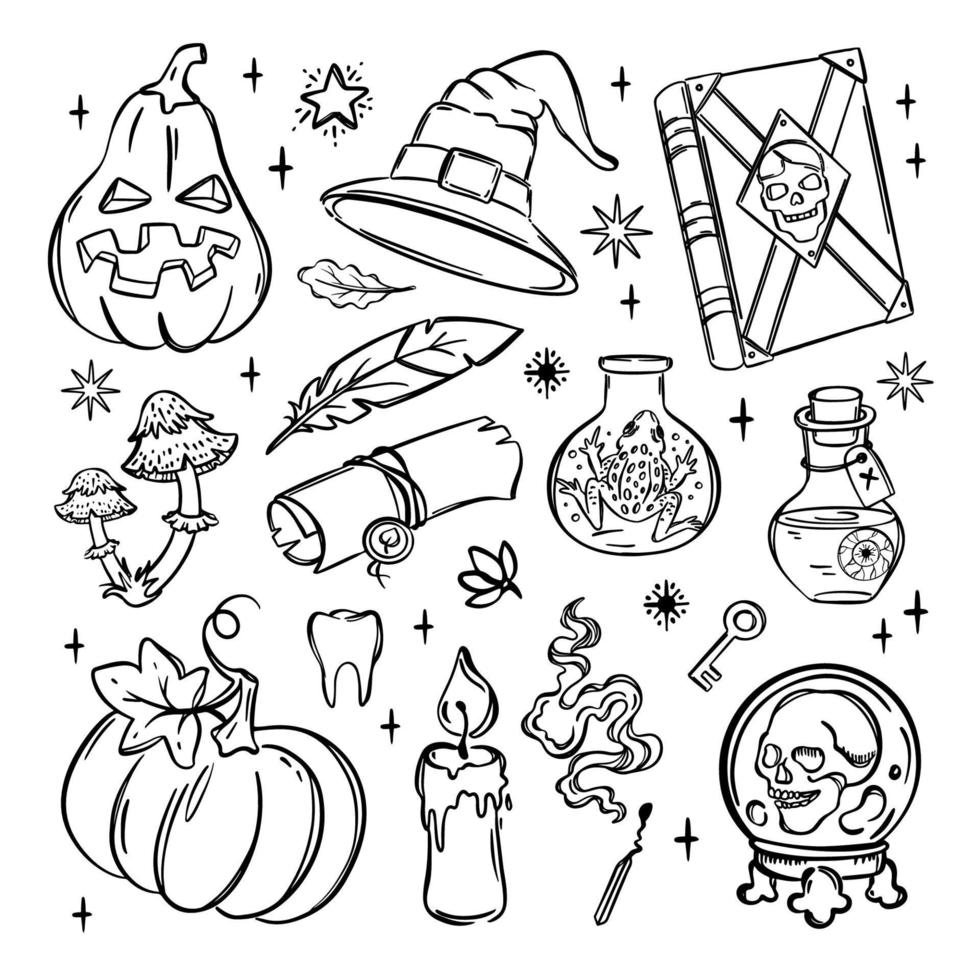 HALLOWEEN SET Astrologic Celestial Sketch Vector Collection