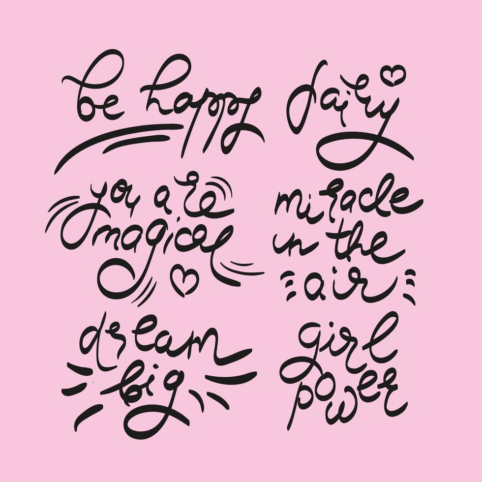 LETTERING ON PINK Handwriting Text Vector Illustration Set