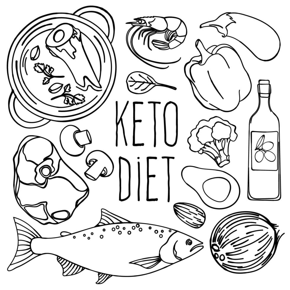 KETO MONOCHROME Healthy Food Diet Vector Illustration Set