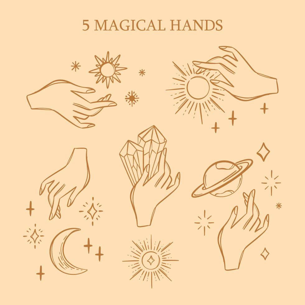 MAGIC HANDS Witchcraft Variations Esoteric Astrology Set vector