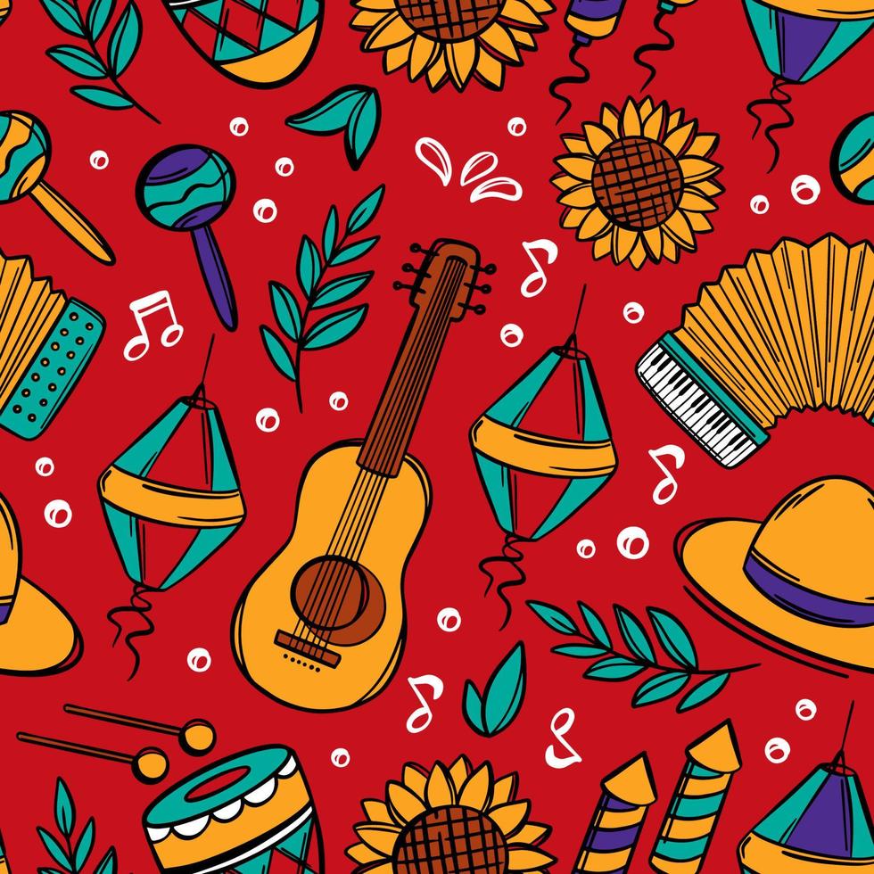 FESTA JUNINA Brazil Holiday Seamless Pattern Illustration vector